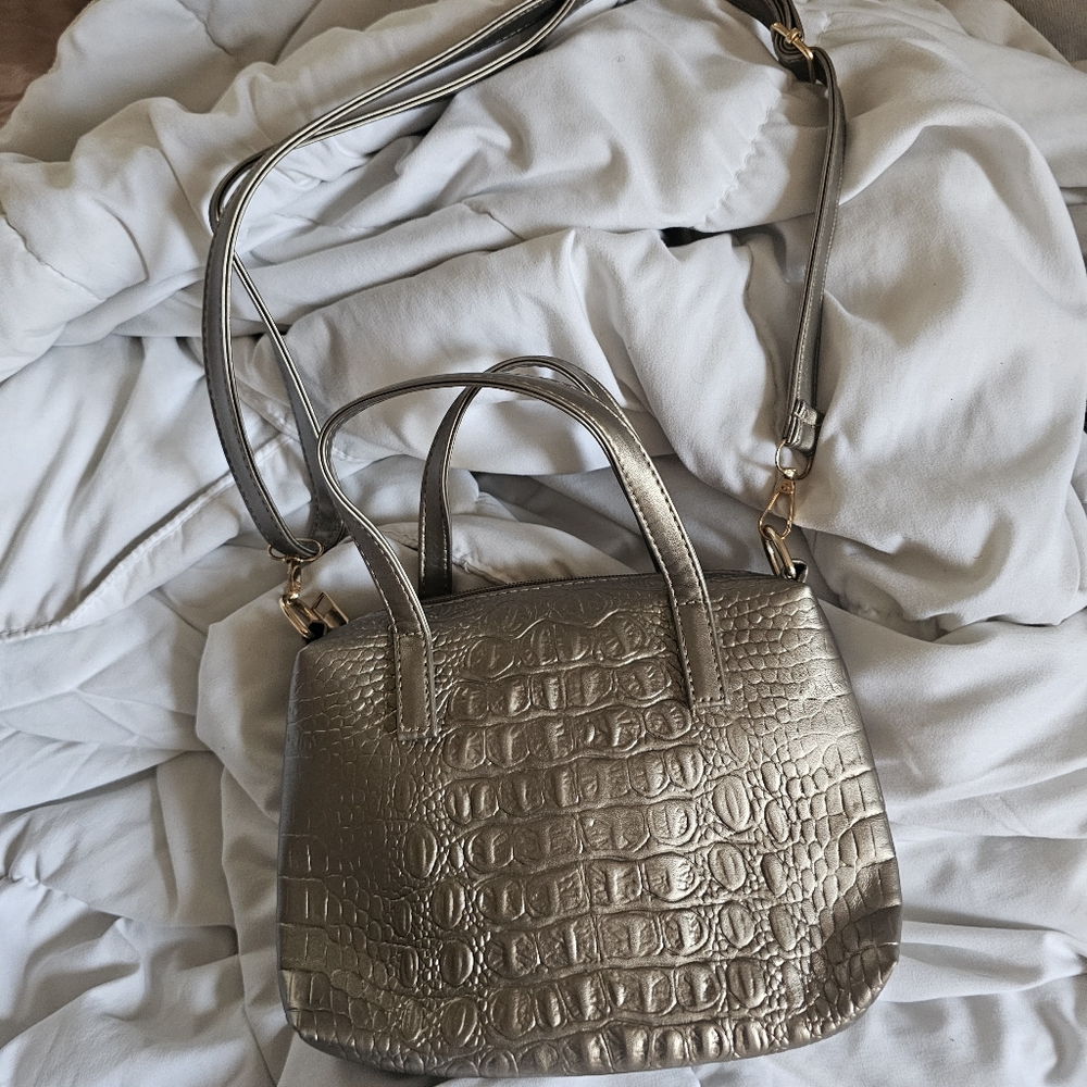 Champagne Vegan Leather Crocodile bag - small